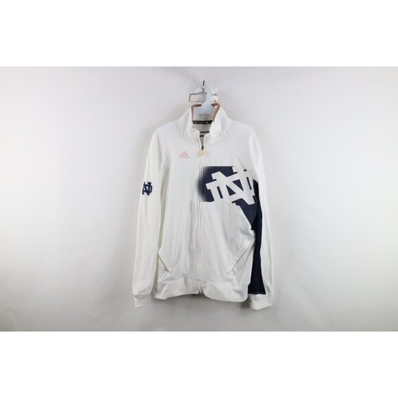 Adidas Mens Small Spell Out Notre Dame University Football Full Zip Jacket White - Picture 1 of 16
